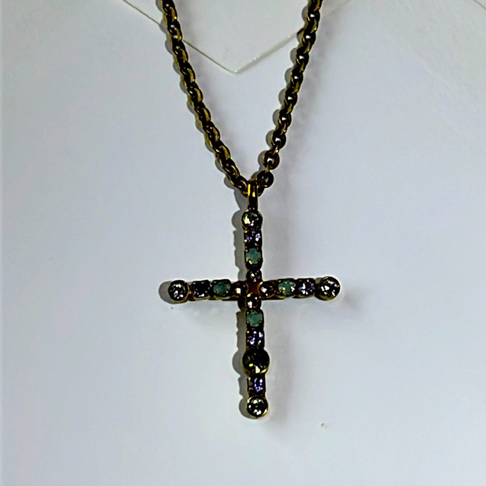 Sorrelli Cross Necklace Multi Color Stones NWT